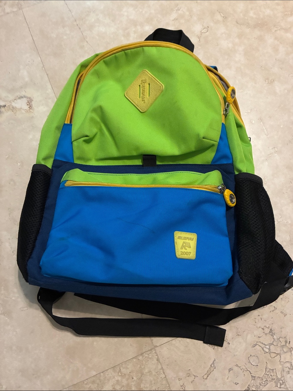 Kids Two-Tone Green and Blue Backpack with Yellow Accents